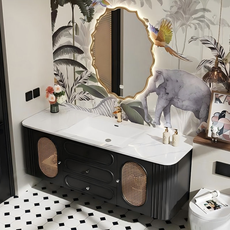Ensemble de meuble-lavabo mural 59 pi, Noir, 59"