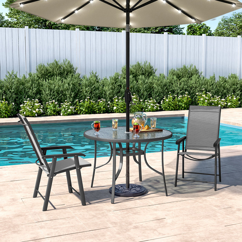Gladston 2 - Person Patio Dining Set with Round Table, Grey/Beige
