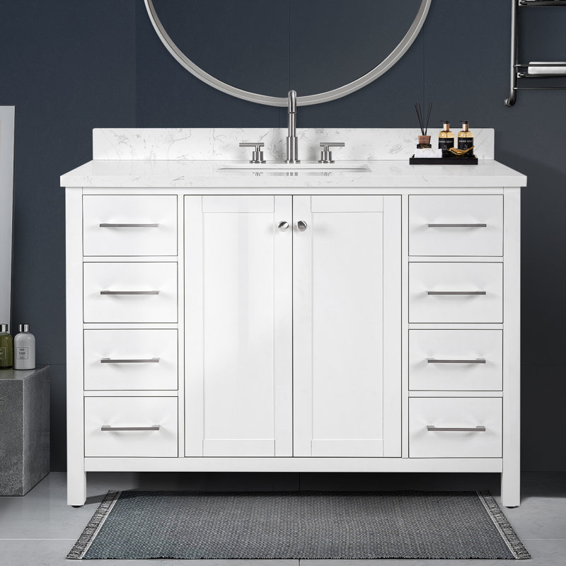 Meuble-lavabo autoportant 48 po avec comptoir en pierre d'ingénierie 48 po