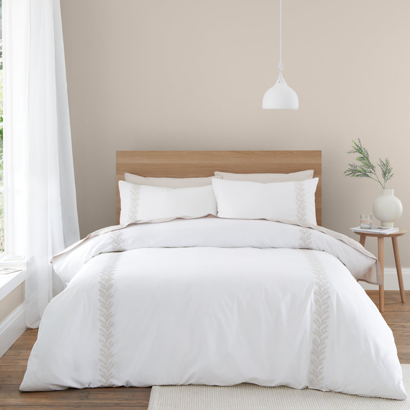 Embroidery Leaf Duvet Cover Set with Pillowcases With Pillowcase, Beige, Super King Duvet Cover + 2 Standard Pillowcases