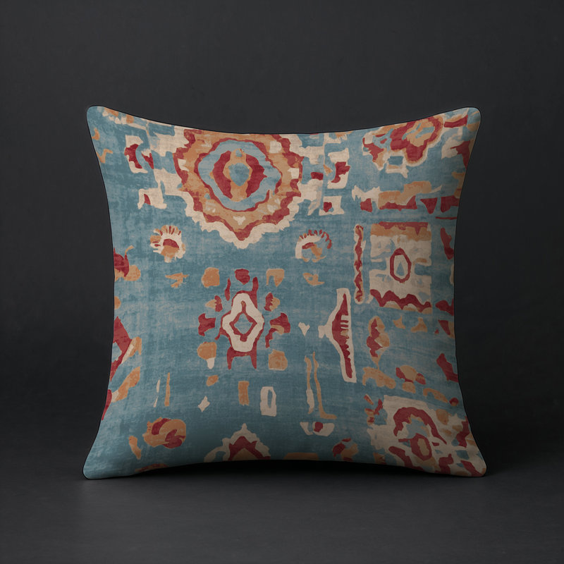 Coussin décoratif intérieur et extérieur Modern, Gris / bleu / rouge / orange abstrait, Carré 18 po