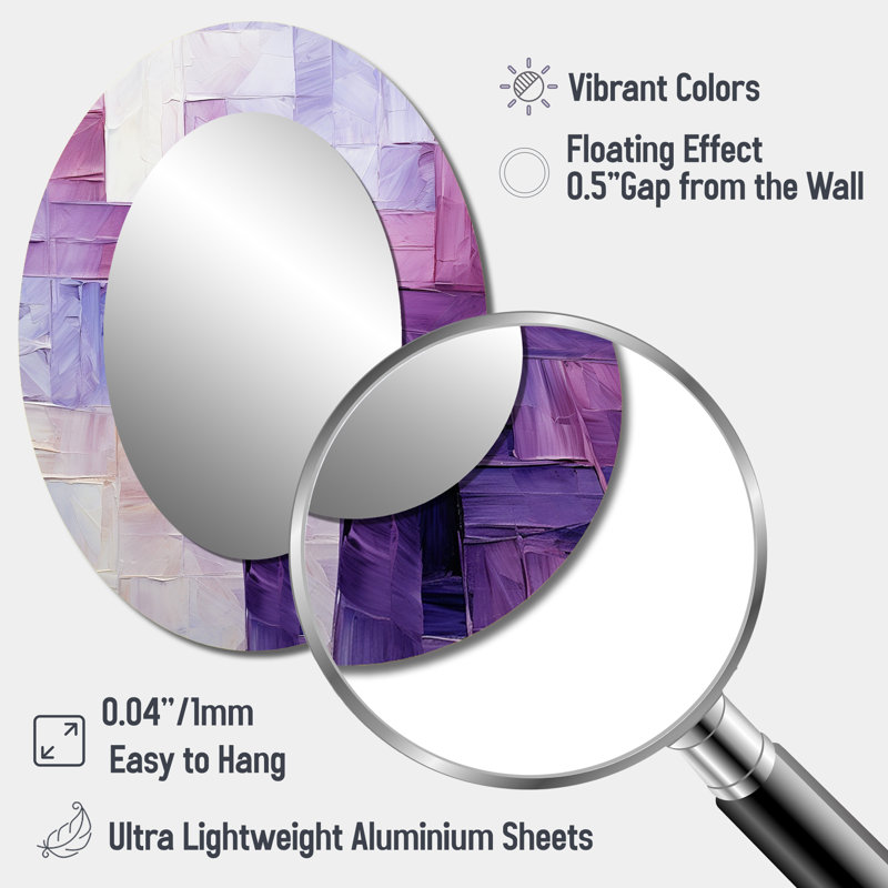 Décorations lilas à motif de treillis abstrait - miroir ovale mauve, 40 po x 30 po