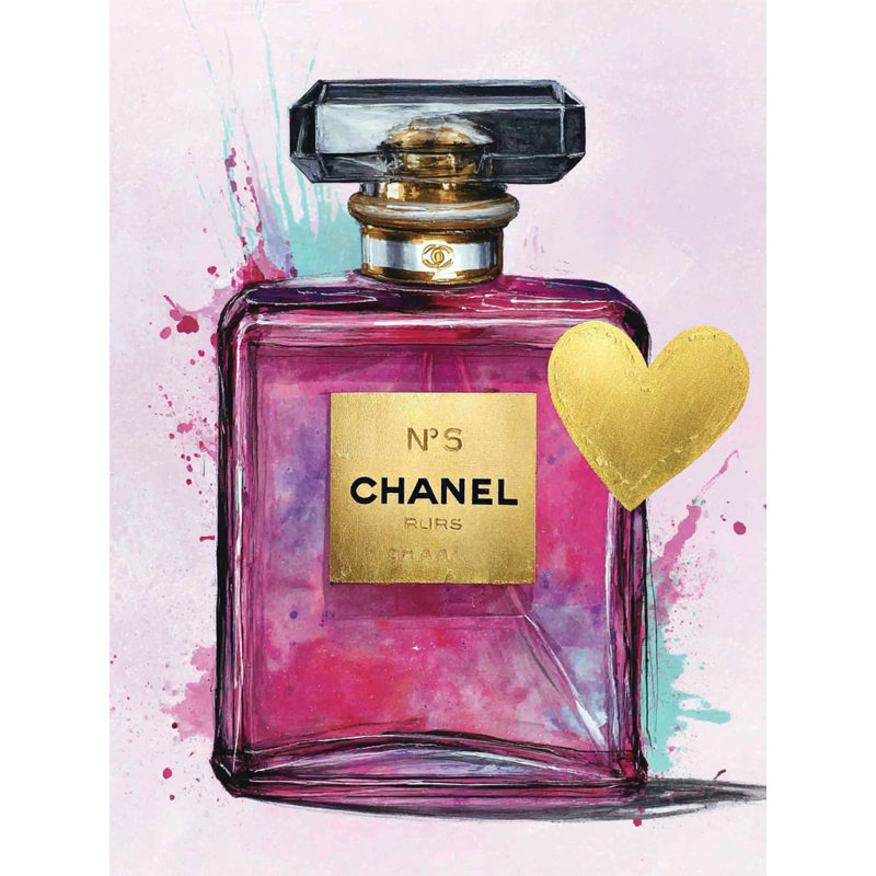 Art mural chic bouteille de parfum rose, H 24 po x l 16 po