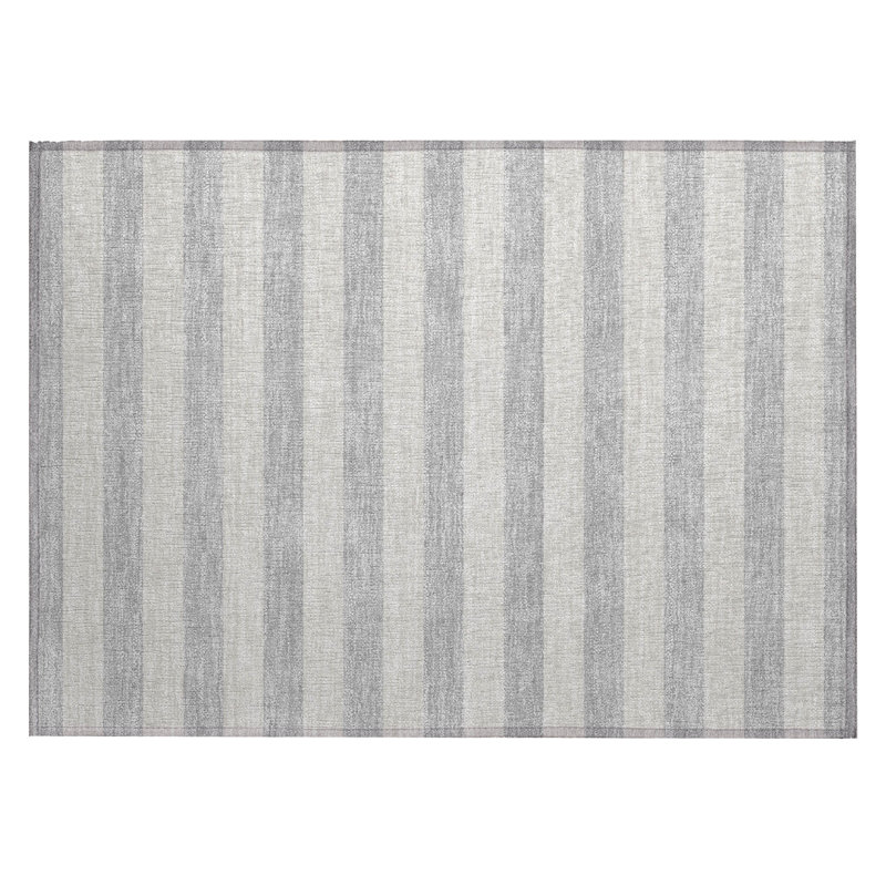 2' X 3' Grey and Ivory Striped Washable Non Skid Indoor Outdoor Area Rug