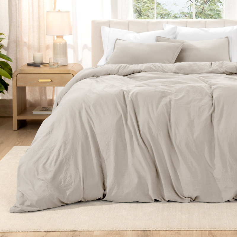 Washed Microfiber Duvet Cover Set, Fog, Twin/Twin XL Duvet Cover + 1 Standard Shams