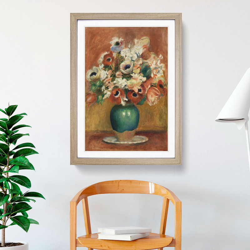 Bouquet of Flowers Vol.3 by Pierre-Auguste Renoir - Picture Frame Painting, 90cm H x 65cm W x 2cm D, Oak