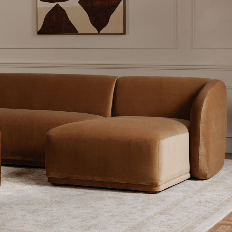 Faye 2 - Piece Chaise Sectional, Camel Faux Mohair, Right Hand Facing