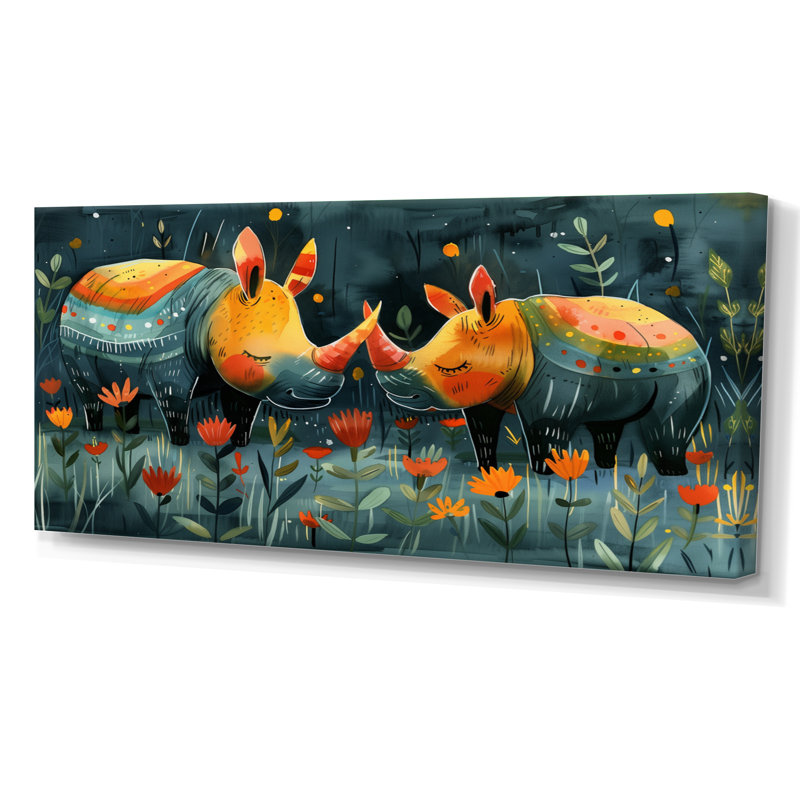 Terrina - Rhinocéros, art mural animal, Toile tendue, H 28 po x l 60 po