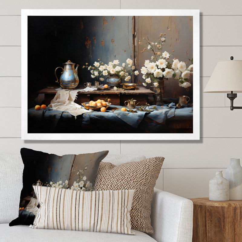 Nature morte florale sérénité III, Cadre photo blanc, H 30 po x l 40 po x P 1,5 po