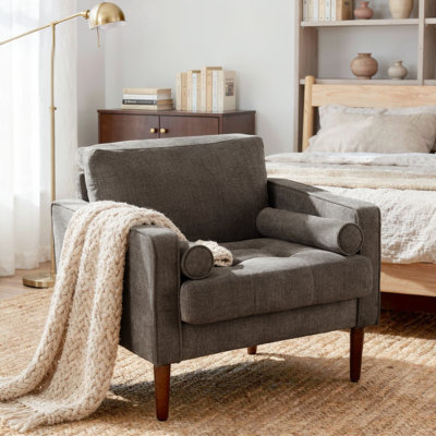 Iliana Upholstered Chenille Square Arm Tufted Club Chair with 2 Pillows