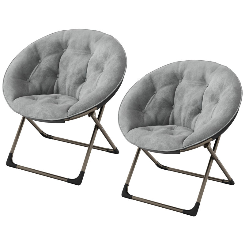Set of 2 Papasan Rocking Chairs - Oversized Saucer Moon Lounge Accent Chairs, soft Round Cushions, Gold Metal Frame, Indoor/Outdoor for Living Room/Bedroom/Patio, Gray - 2 Pack
