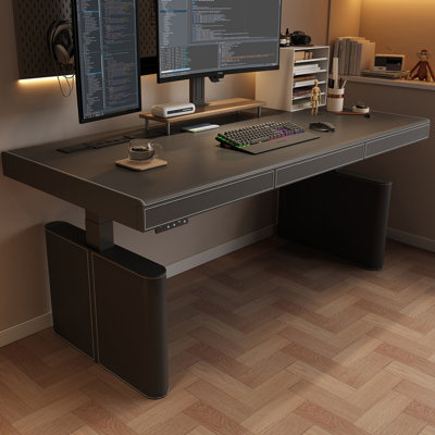 Black Rectangular Solid Wood with 2 drawers desk