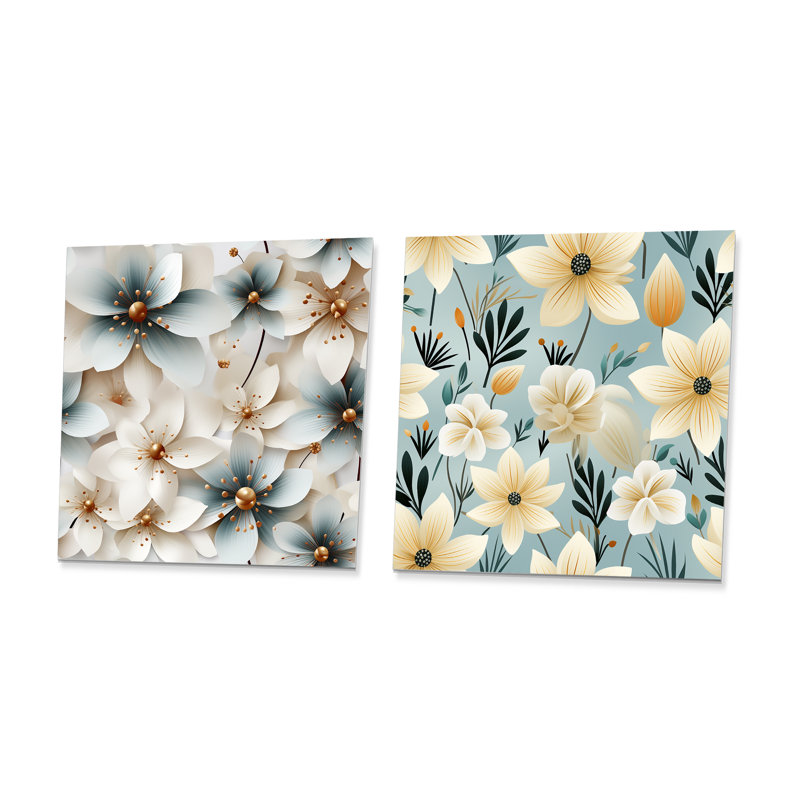 Joachim - Ensemble de 2 carrés décoratifs floraux en métal, H 16 po x l 32 po