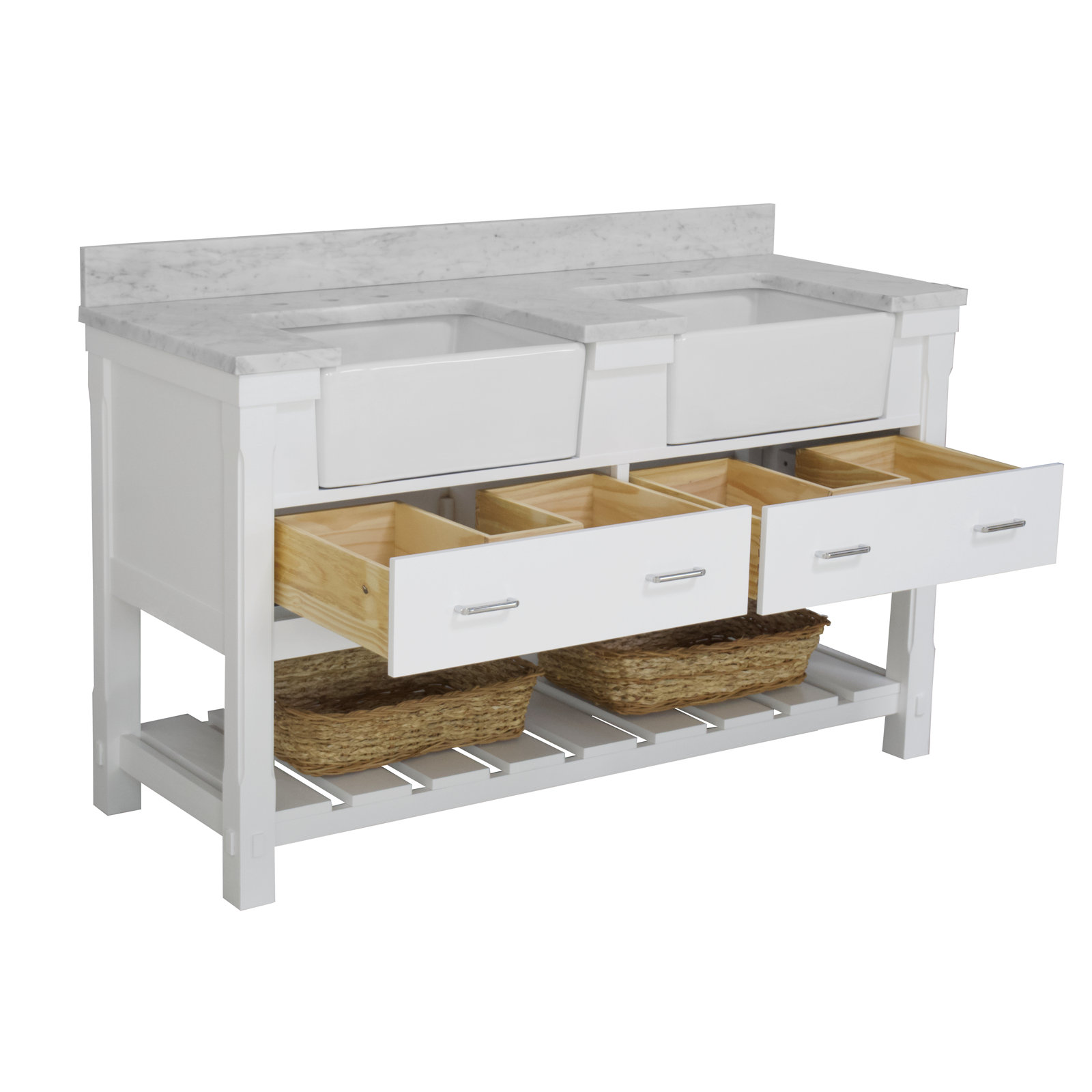 Hitton 60'' Double Bathroom Vanity, Engineered Carrara, Weathered Gray