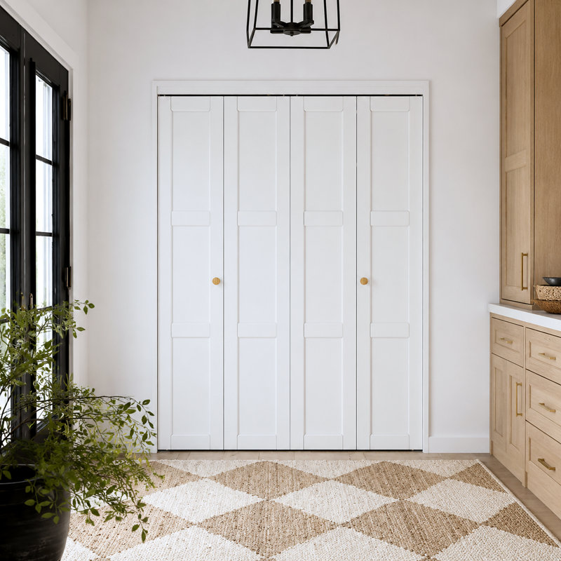 Porte à deux battants double avec porte-placard et trousse de quincaillerie pour garde-robe, 60 po x 80 po, blanc