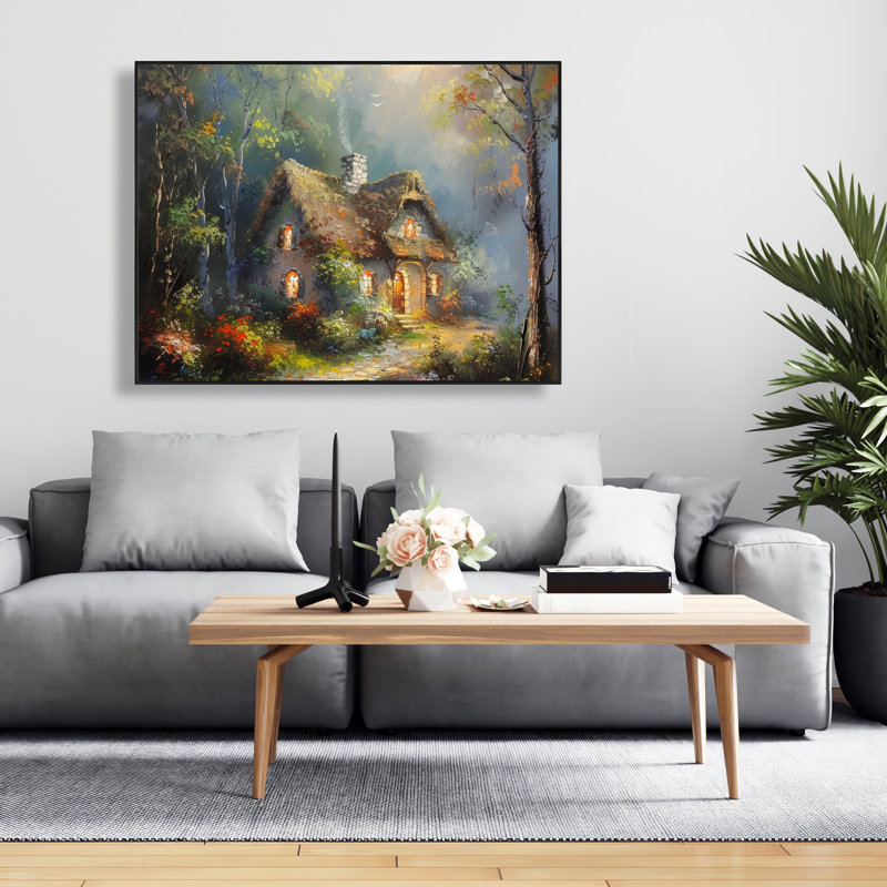 Maison enchantée - Toile encadrée bleue pour la décoration intérieure