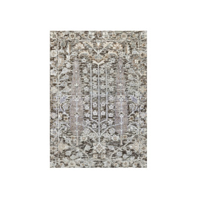 Tapis gris en soie et laine noué à la main 2 pi 0 po x 2 pi 11 po Falcon