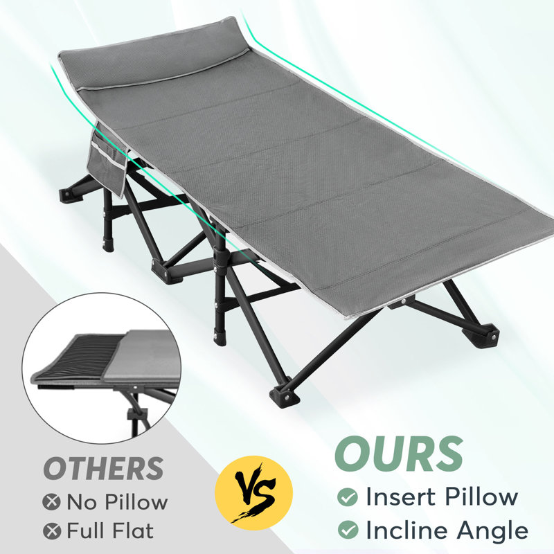 Gray XXL Folding Camping Cot with Mattress and Carry Bag