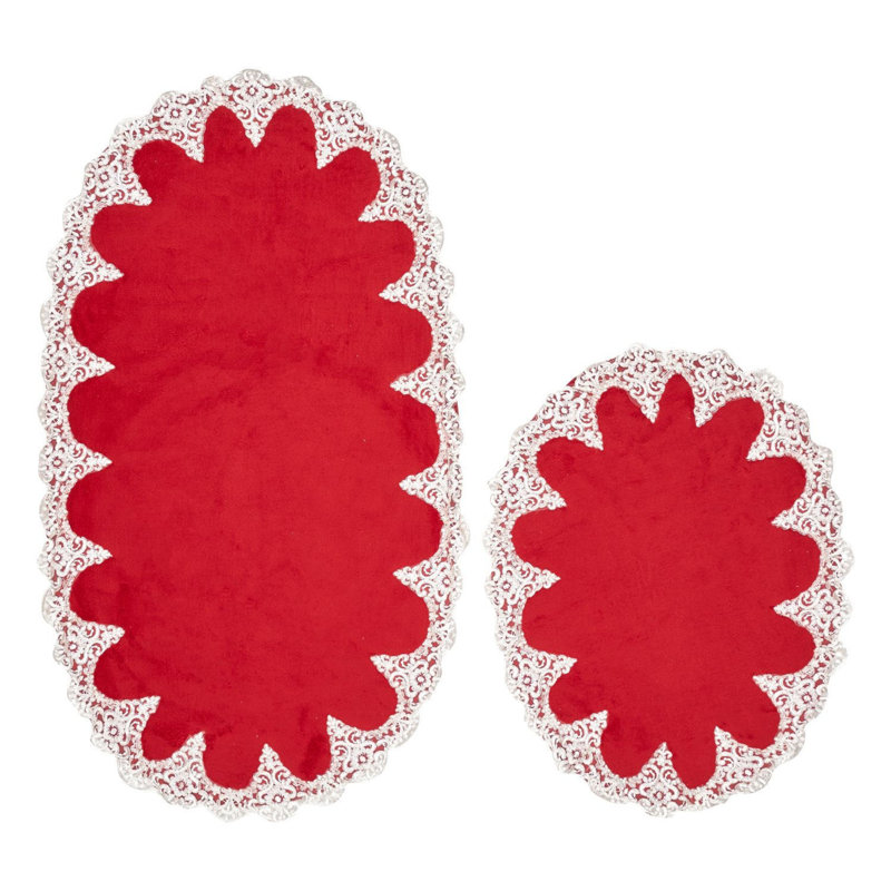 Ensemble de tapis pour salle de bain 2 pièces Vega, Rouge / blanc