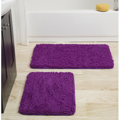 Ensemble de 2 tapis de salle de bain Plymouth Home - Tapis de bain en mousse à mémoire de forme 32 po x 21 po et 24 po x 17 po avec dessus en chenille pour un décor de salle de bain élégant - Tapis de bain lavables à la machine 