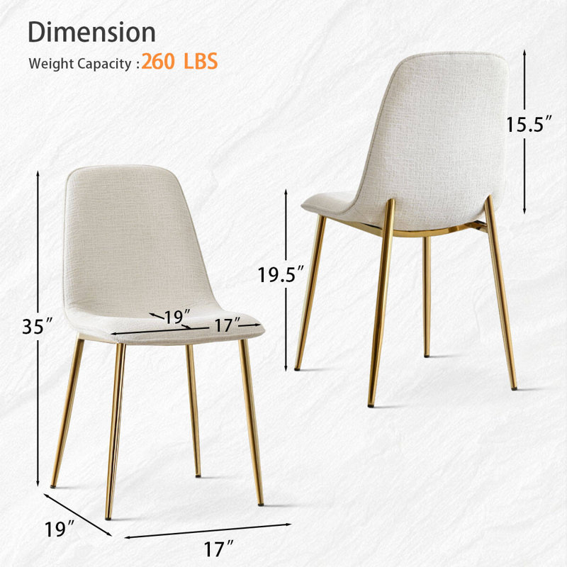 Set of 6 Chenille Upholstered 19.5" Seat Height Gold Dining Chair, Beige