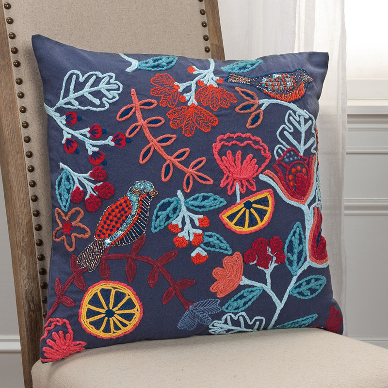 Embroidered Cotton Throw Pillow