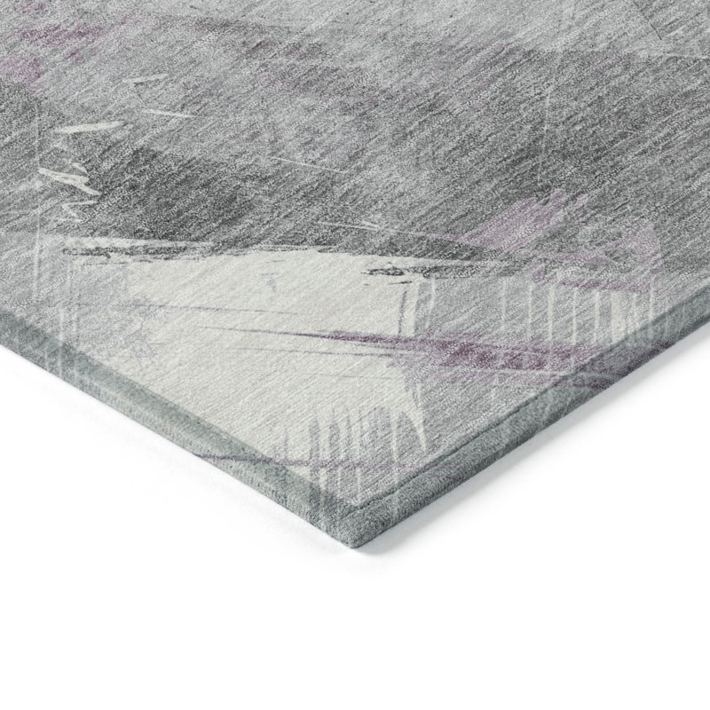 Lavender and Gray Synthetic Flat Woven Washable Rug