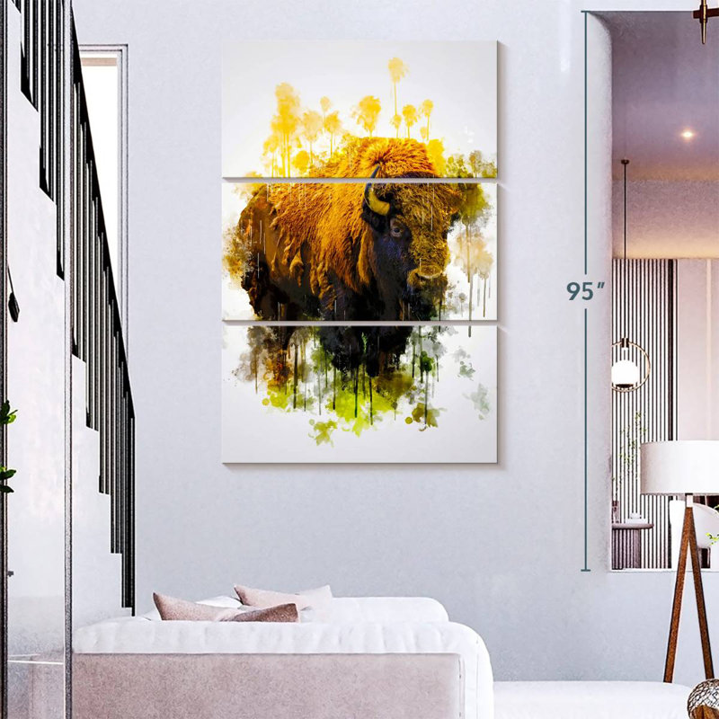 Bison coloré, H 74 po x l 48 po