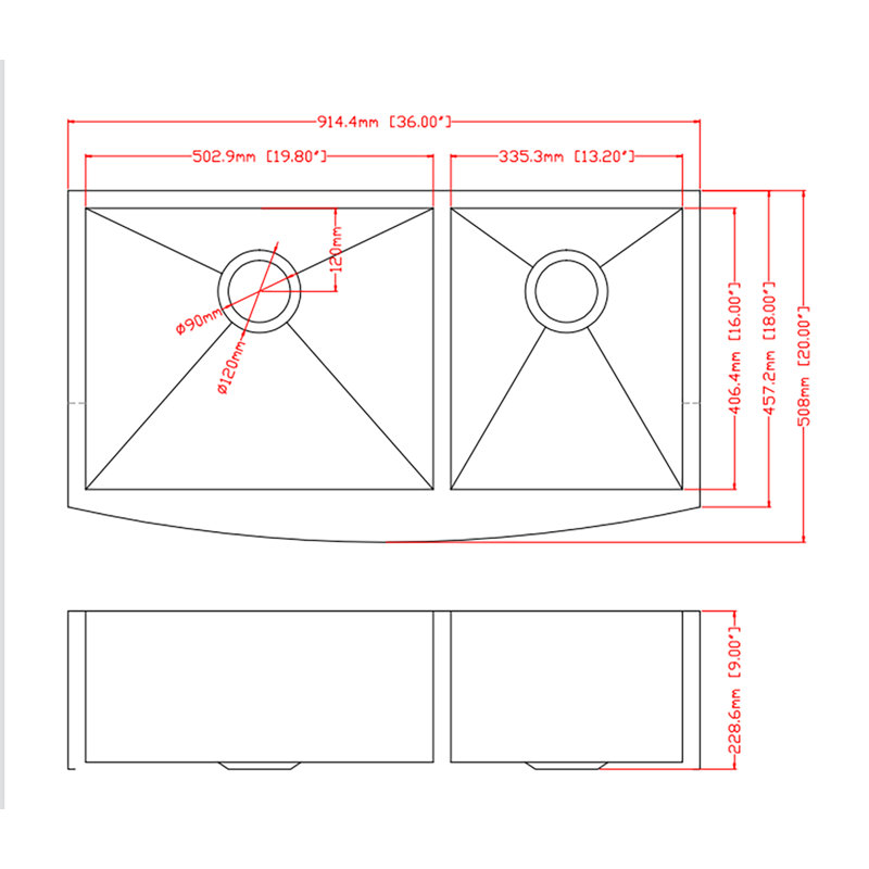 36'' L x 20'' W 60/40 Double Bowl Stainless Steel Farmhouse Kitchen Sink with Bottom Grid, Basket Strainer and Roll-up Rack