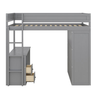 Lit mezzanine avec placards et bureau à 2 tiroirs avec armoire