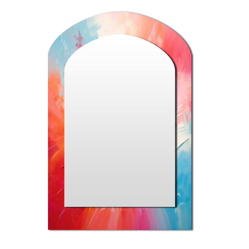 Colorful Mid Century Energetic Eruptions III - Midcentury Modern Arch Mirror, Modern Asymmetrical Unique Wall Mirror, Printed Metal Art