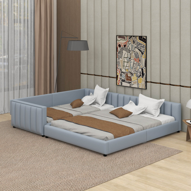 Lit tapissier grand et simple pour grand lit mère et enfant, Gris