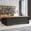 Bureau brun et noir rectangulaire en bois massif + fer avec 3 tiroirs-61040103
