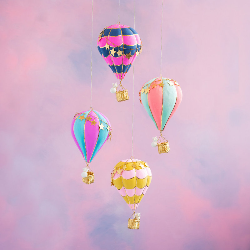 Small Hot Air Balloon Display, Cyan/Violet, Navy/Hot Pink