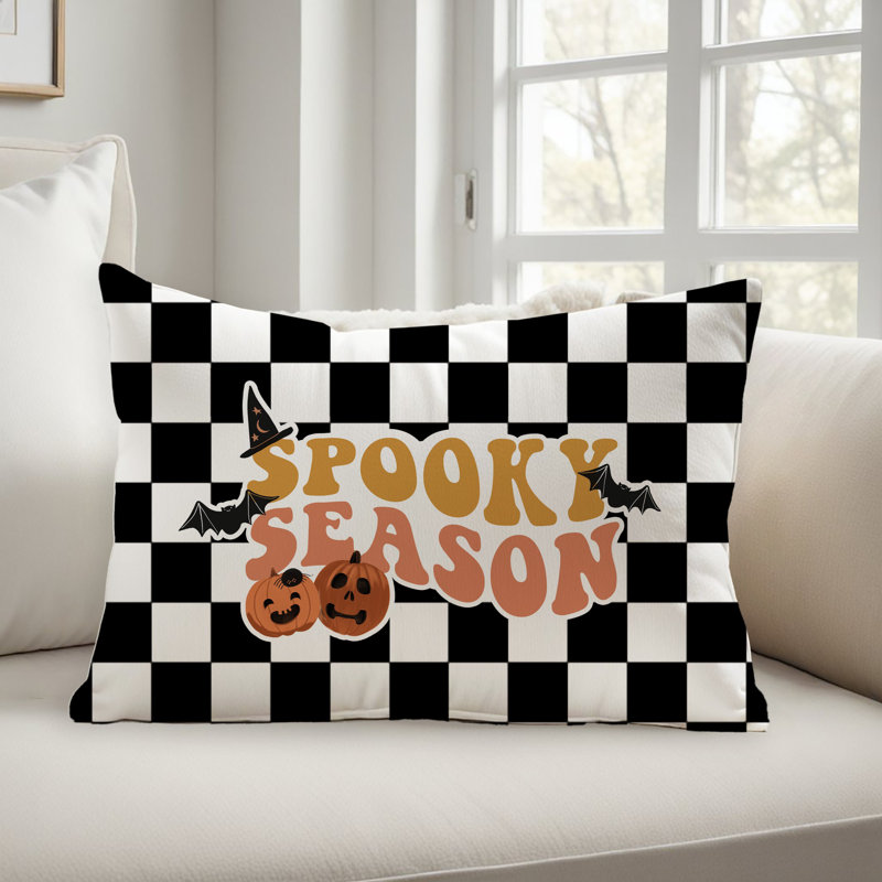 Coussin Spooky, H 14 po x l 20 po, Rectangle, À damier noir