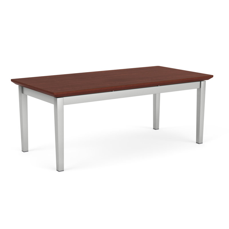 Lenox Steel Waiting Reception Coffee Table Metal Frame 40x20" High Pressure Laminate Top, Silver, Canyon Cherry