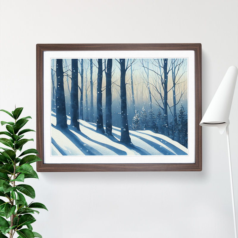 Watercolour Winter Forest Vol.4 - Single Picture Frame Print, 46cm H x 64cm W, Walnut