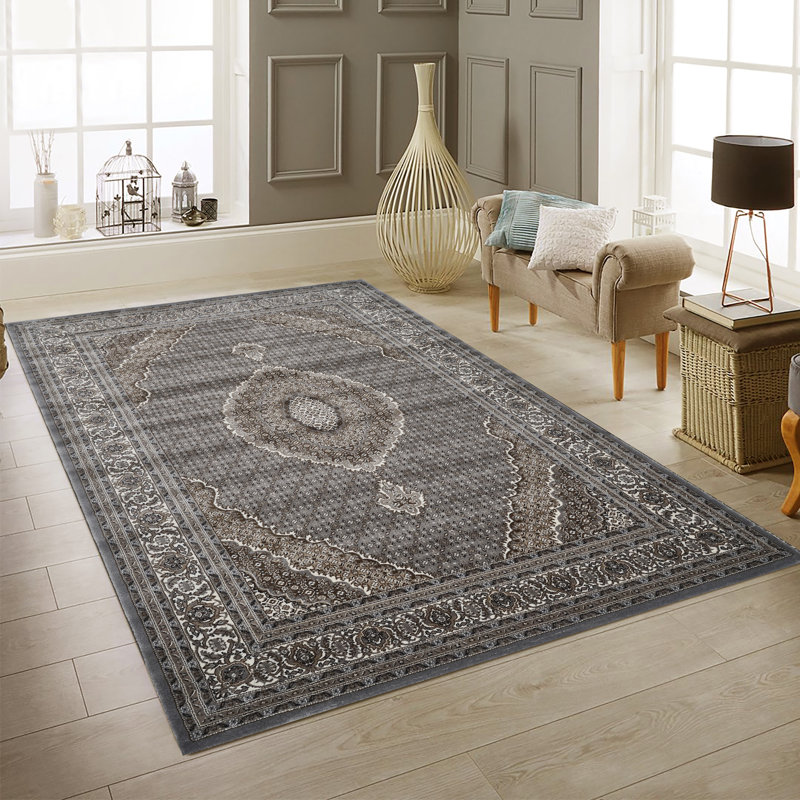 Sutphin Collection Border Transitional Area Rug, Gray, Runner 2' x 8'