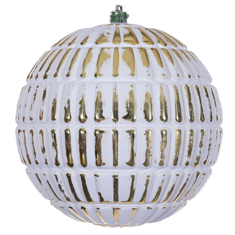 Emerald Green Etch Lines White Brush Ornament Set. Includes 4 pieces per bag., Gold, 6" H x 6" W x 6" D