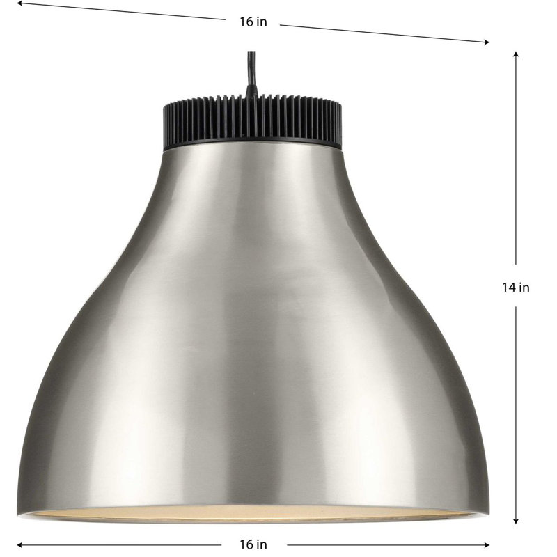 Luminaire suspendu DEL en métal moderne, Nickel brossé, H 14 po x l 16 po x P 16 po