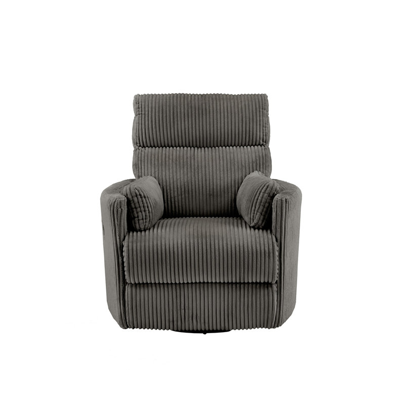 Harrill Plush Corduroy Fabric Manual Swivel Glider Recliner, Gray