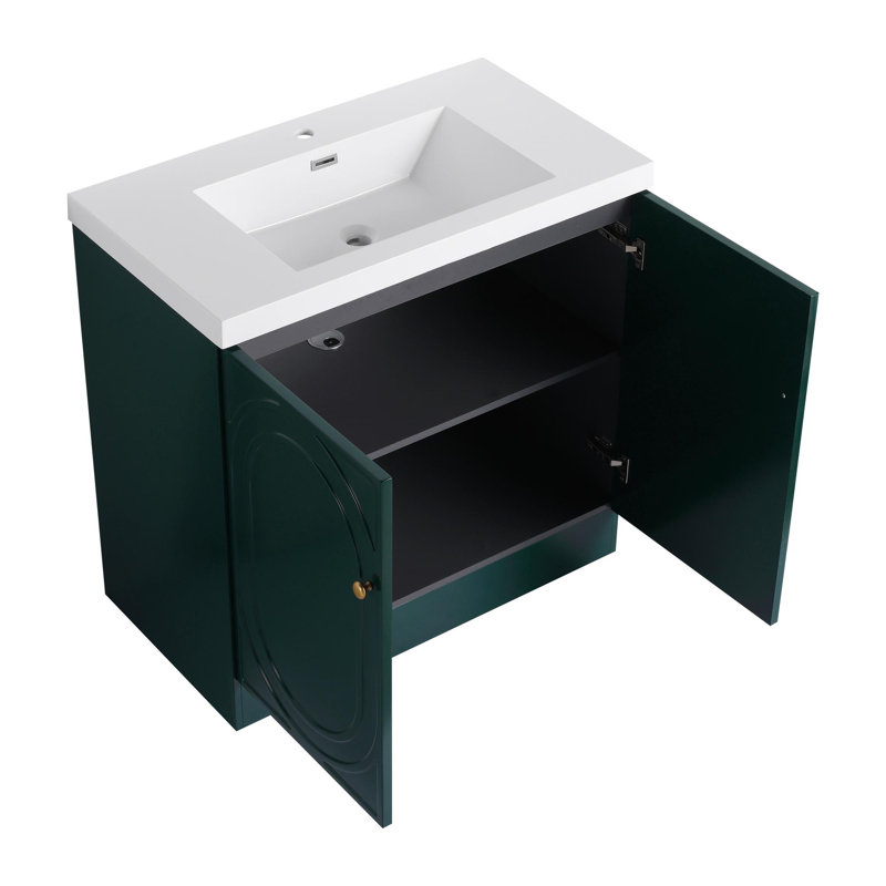 Meuble-lavabo 36 po avec lavabo en résine, Vert foncé, Doré