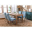 Chaise de salle à manger rembourrée à oreilles avec garniture cloutée et pieds en bois massif, bleu clair, KD-1040555245