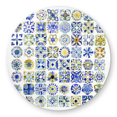 Watercolor Traditional Moroccan Tiles - Blue Bathroom Rug