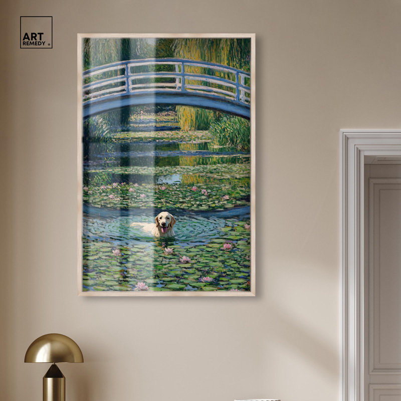 «The Pond Under the Bridge Shadowbox Print» par Art Remedy, H 46 po x l 31 po, Crème, crème
