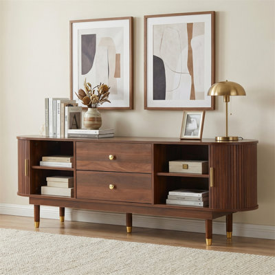 Modern Tv Stand For Tvs Up To 75 Inch, 66.9" Walnut Media Console With Solid Wood Legs For Living Room