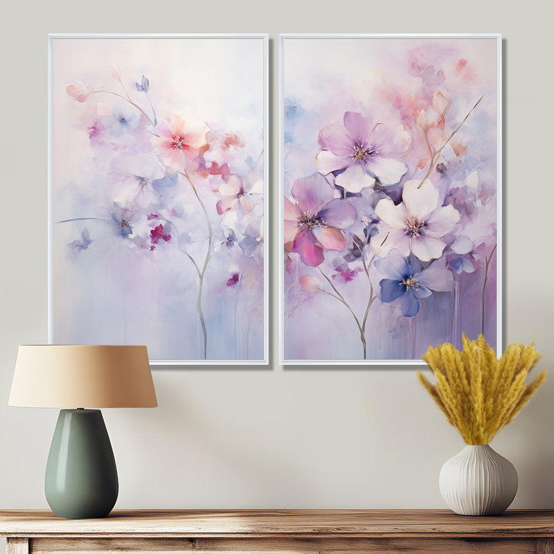 "Mauve", art mural moderne mauve 2 pièces, H 36 po x l 48 po, Reproduction encadrée sans passe-partout, Blanc