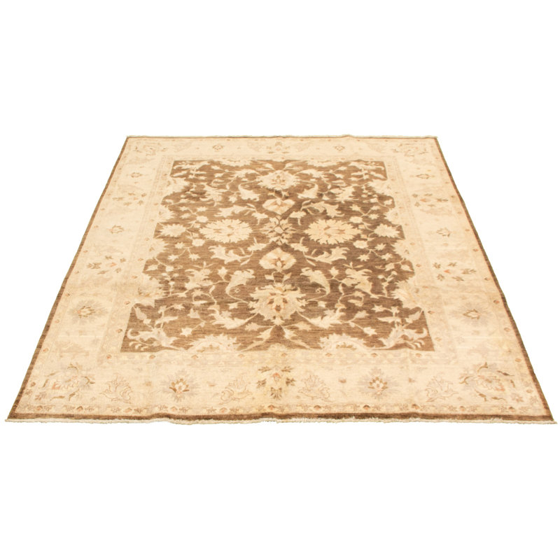 Tapis de bois one-of-kind-noué la 2010 ushak beige/brun 8 pi 1 po x 10 pi zone de laine 3 po Bellana