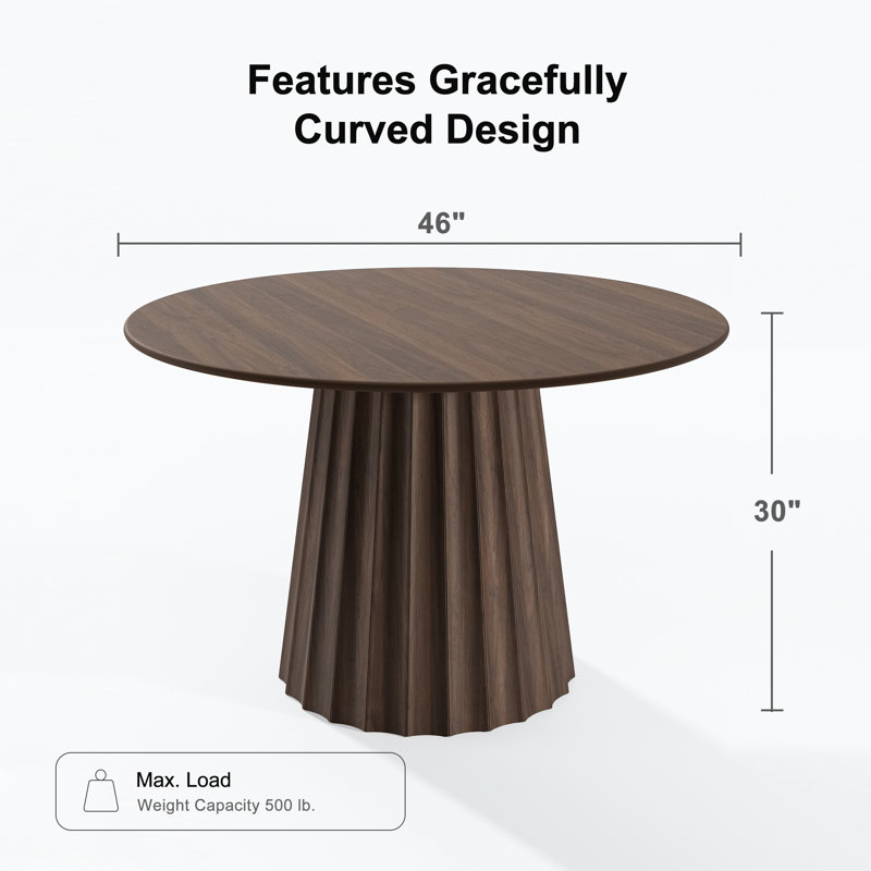 Solid Wood Dining Table Round Pedestal Kitchen Table, 30"H x 46"L x 46"W, Walnut