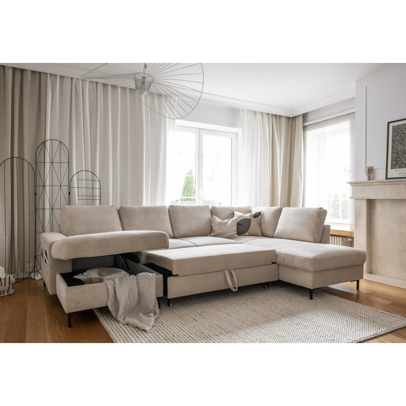 Lofty Lilly 8 seater Corner Sofa Bed, Beige, Right Hand Facing